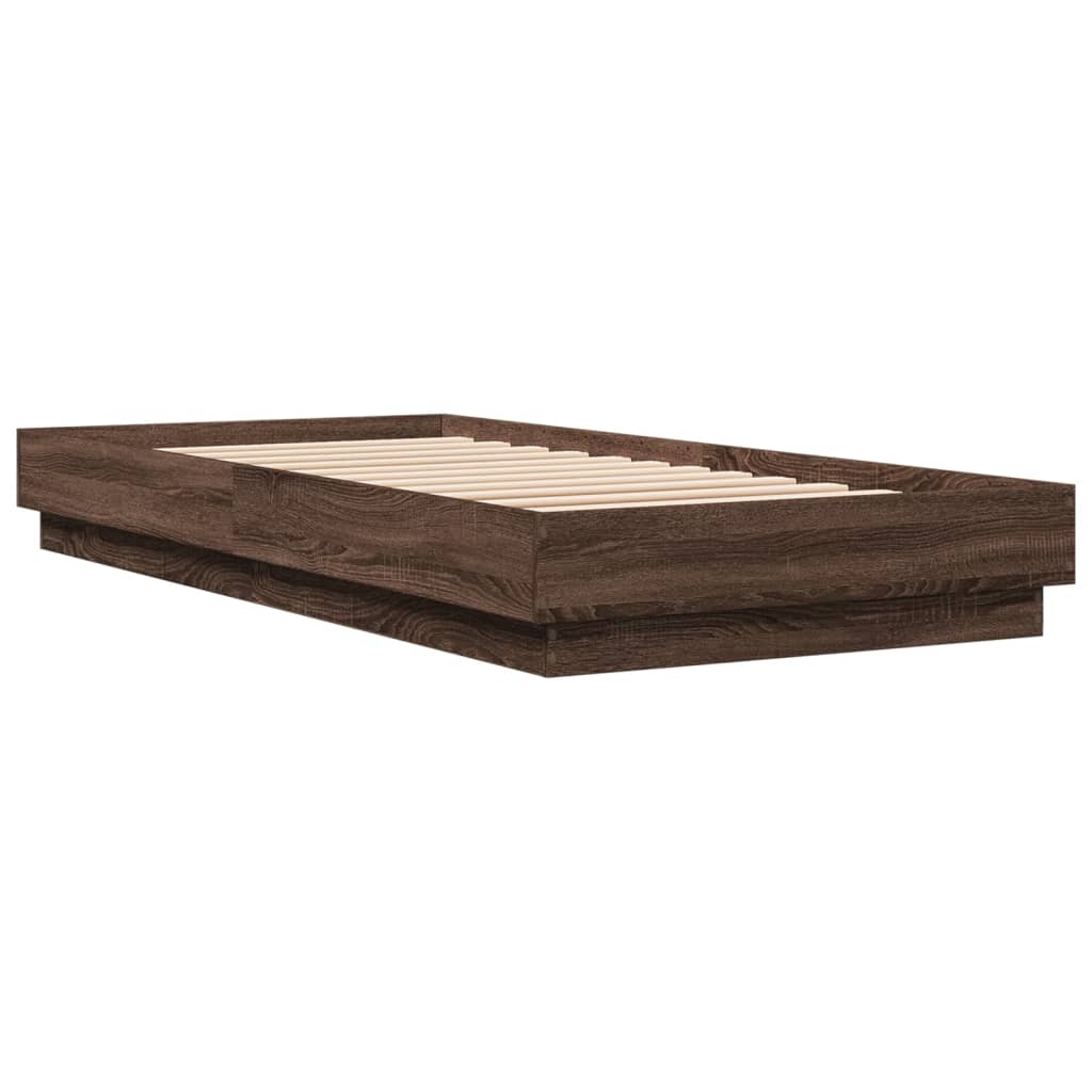 vidaXL Bettgestell mit LED Braun Eiche-Optik 100x200 cm