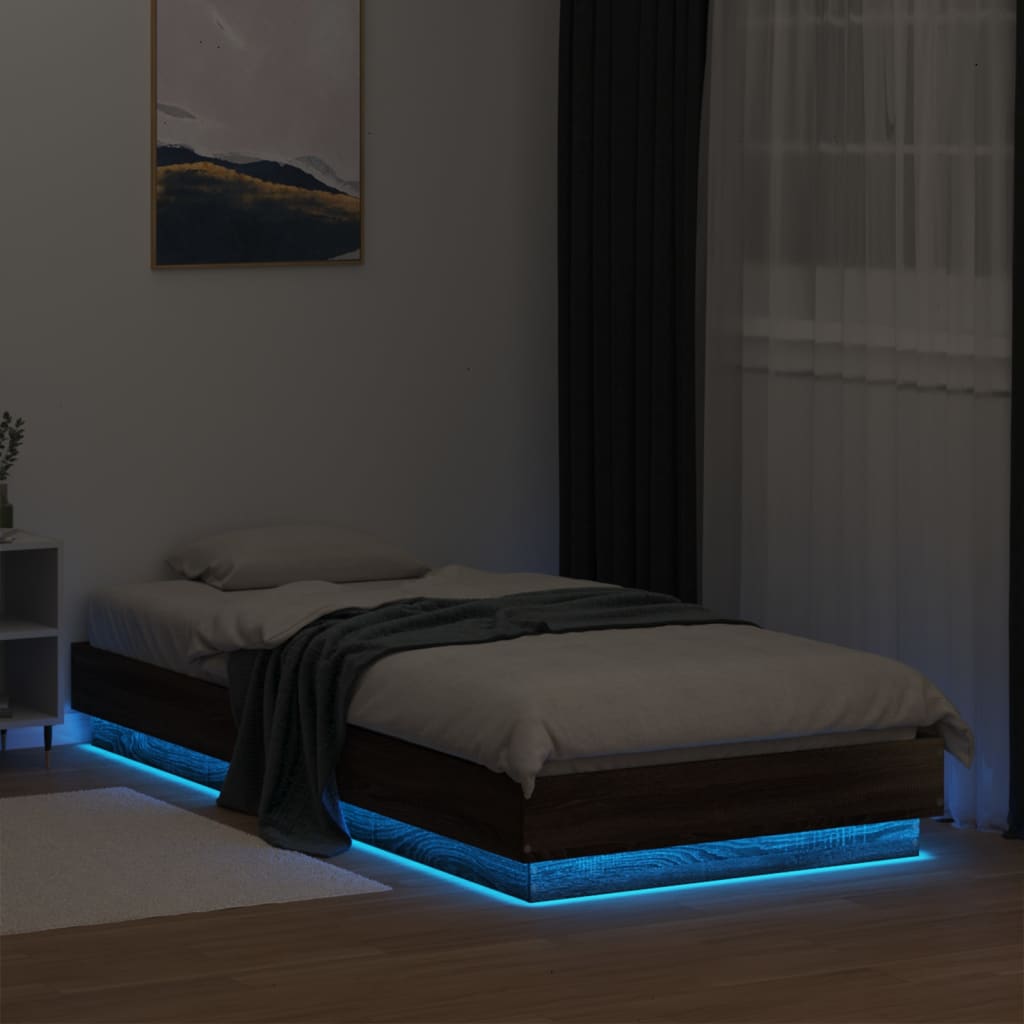 vidaXL Bettgestell mit LED Braun Eiche-Optik 100x200 cm