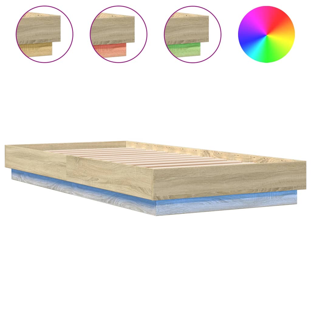 vidaXL Bettgestell mit LED Sonoma-Eiche 90x200 cm