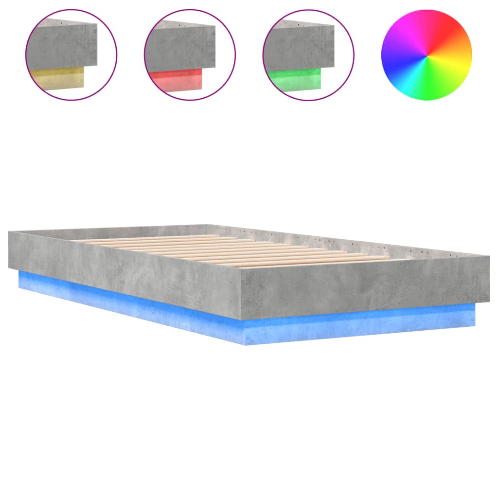 vidaXL Bettgestell mit LED Betongrau 75x190 cm
