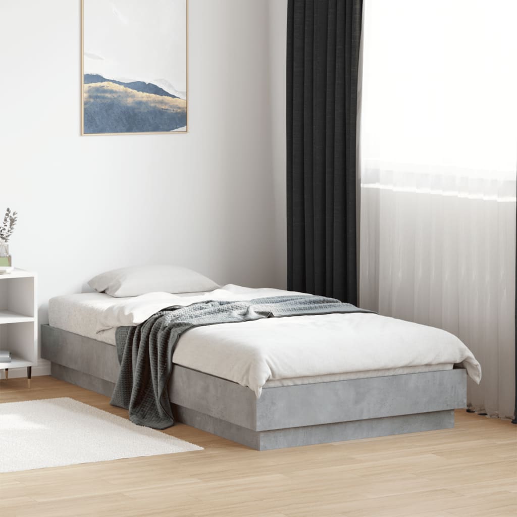 vidaXL Bettgestell mit LED Betongrau 75x190 cm