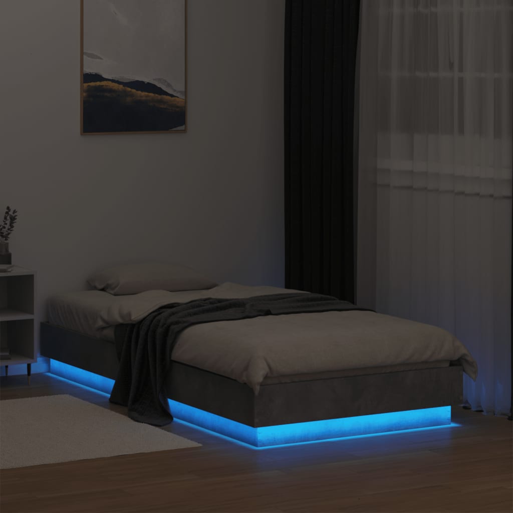 vidaXL Bettgestell mit LED Betongrau 75x190 cm
