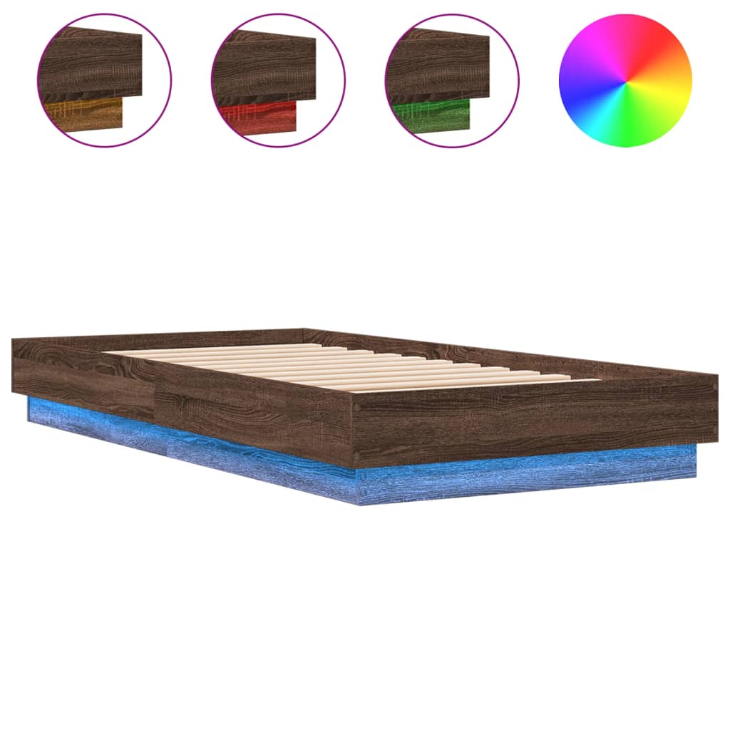 vidaXL Bettgestell mit LED Braun Eiche 75x190 cm
