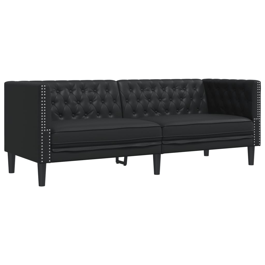 vidaXL 3-tlg. Chesterfield-Sofa-Set Schwarz Kunstleder