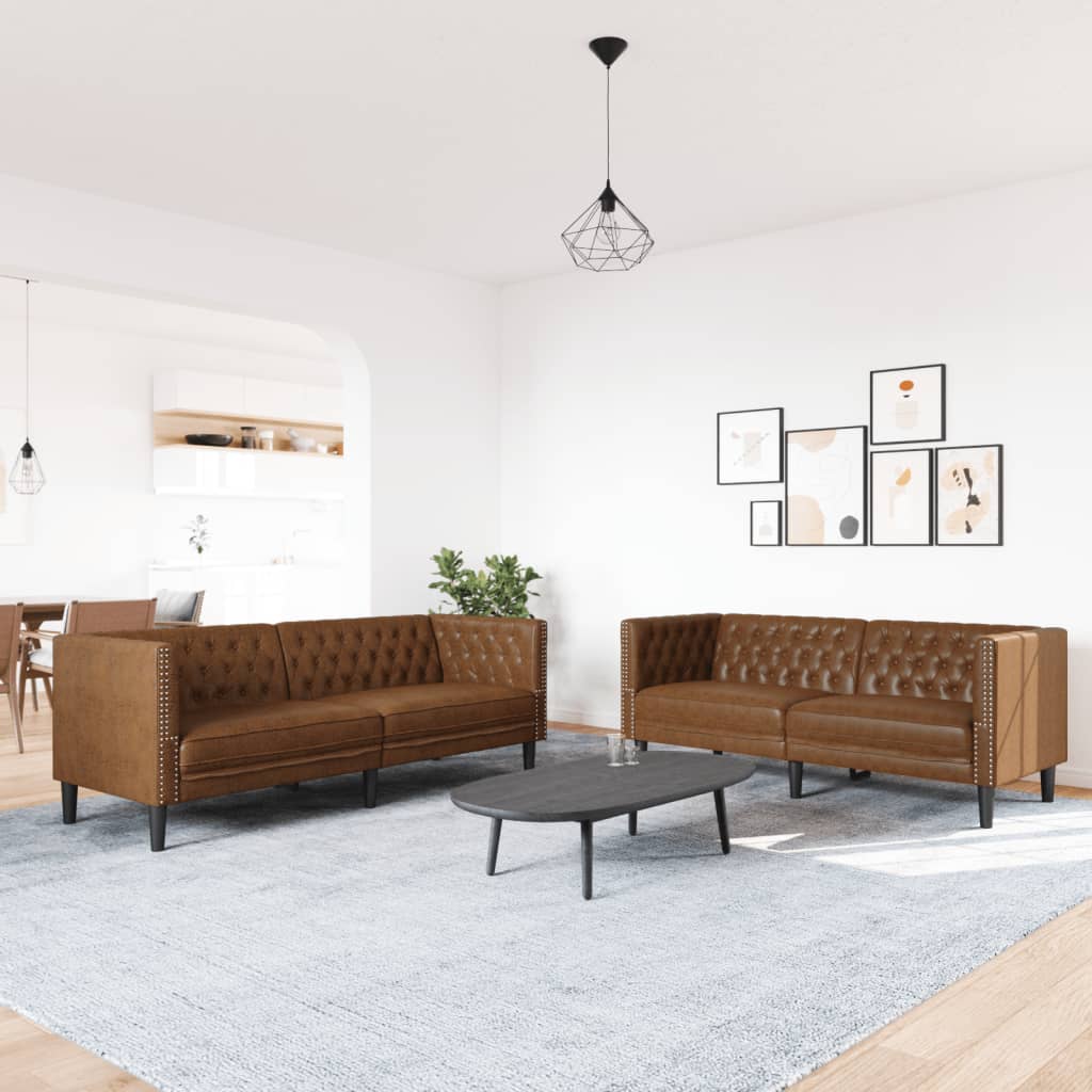 vidaXL 2-tlg. Chesterfield-Sofa-Set Braun Kunstleder Wildleder-Optik