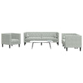 vidaXL 3-tlg. Chesterfield-Sofa-Set mit Nackenrollen Hellgrau Samt