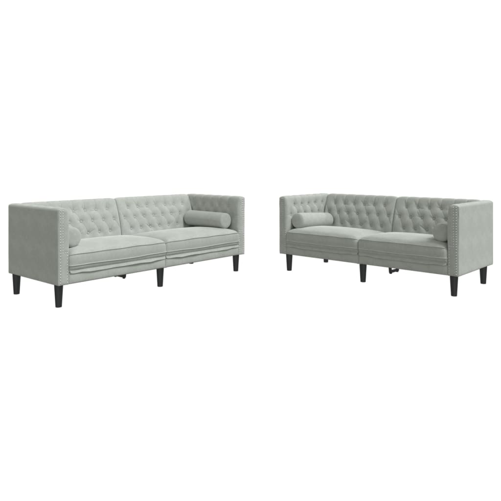 vidaXL 2-tlg. Chesterfield-Sofa-Set mit Nackenrollen Hellgrau Samt