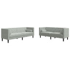 vidaXL 2-tlg. Chesterfield-Sofa-Set mit Nackenrollen Hellgrau Samt