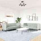 vidaXL 2-tlg. Chesterfield-Sofa-Set mit Nackenrollen Hellgrau Samt
