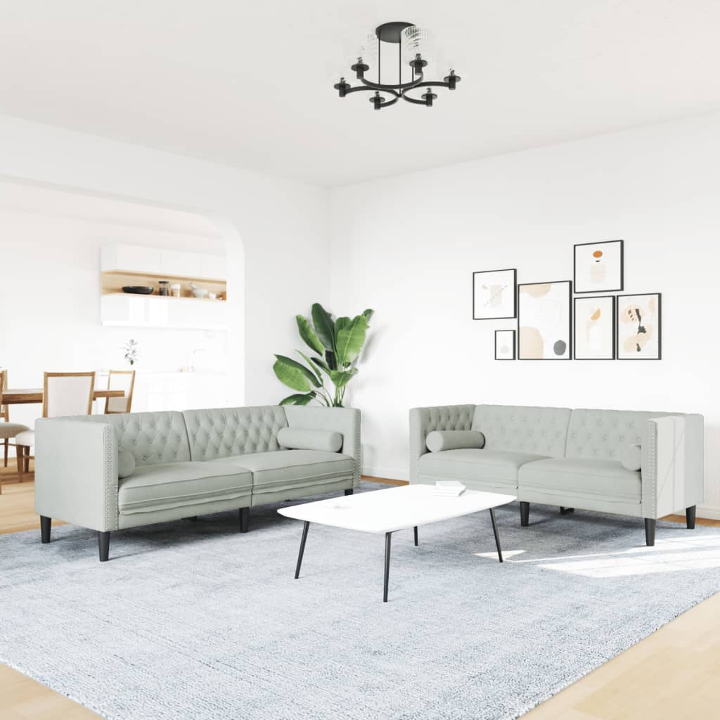 vidaXL 2-tlg. Chesterfield-Sofa-Set mit Nackenrollen Hellgrau Samt