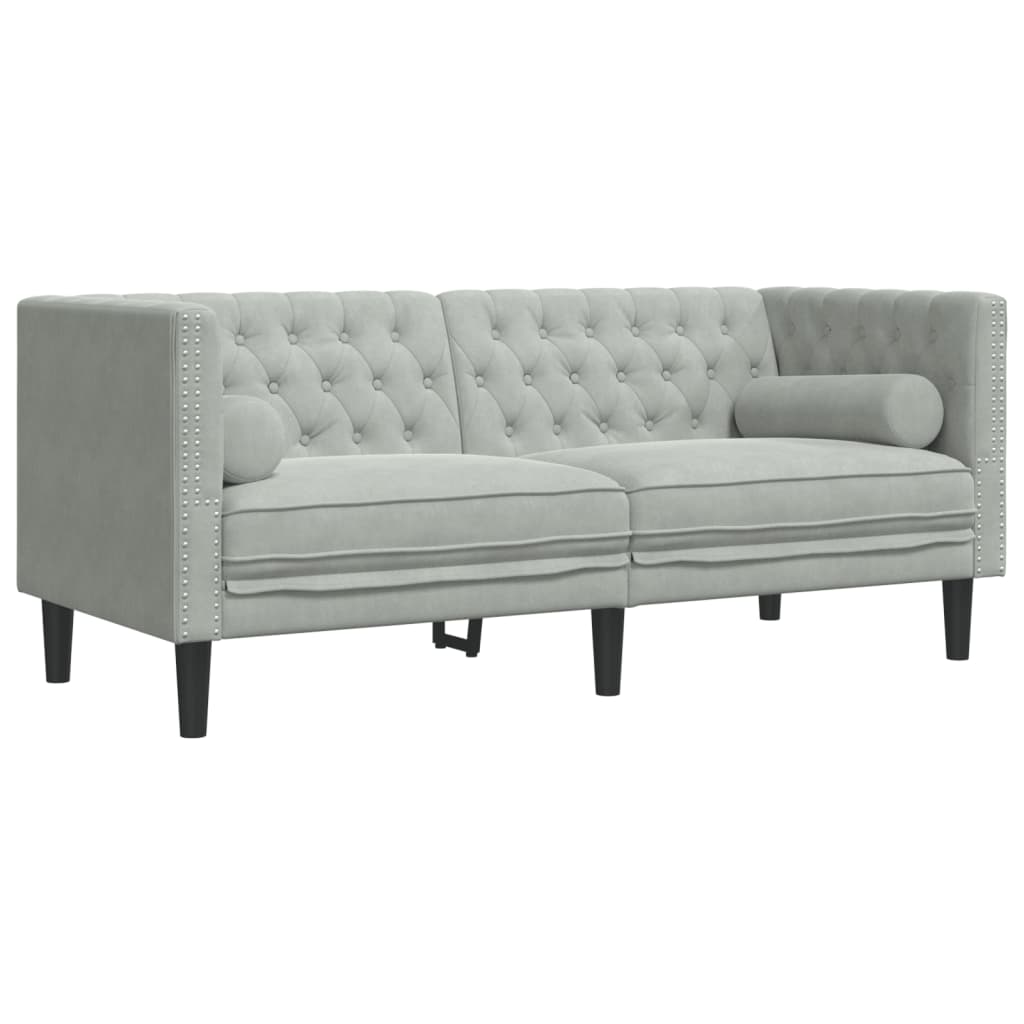 vidaXL 2-tlg. Chesterfield-Sofa-Set mit Nackenrollen Hellgrau Samt