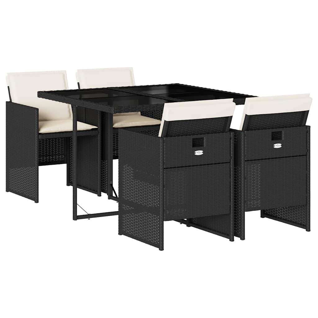 vidaXL 5-tlg. Garten-Essgruppe mit Kissen Schwarz Poly Rattan