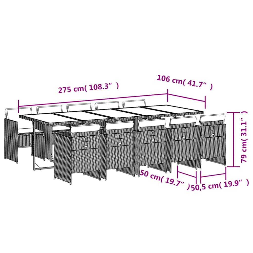 vidaXL 11-tlg. Garten-Essgruppe mit Kissen Beigemischung Poly Rattan