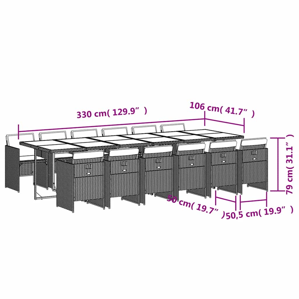vidaXL 13-tlg. Garten-Essgruppe mit Kissen Beigemischung Poly Rattan