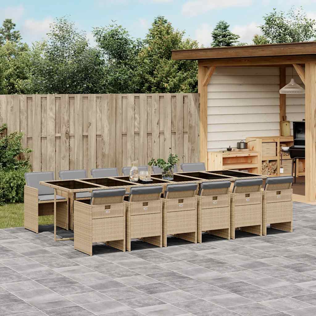 vidaXL 13-tlg. Garten-Essgruppe mit Kissen Beigemischung Poly Rattan