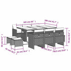 vidaXL 11-tlg. Garten-Essgruppe mit Kissen Schwarz Poly Rattan