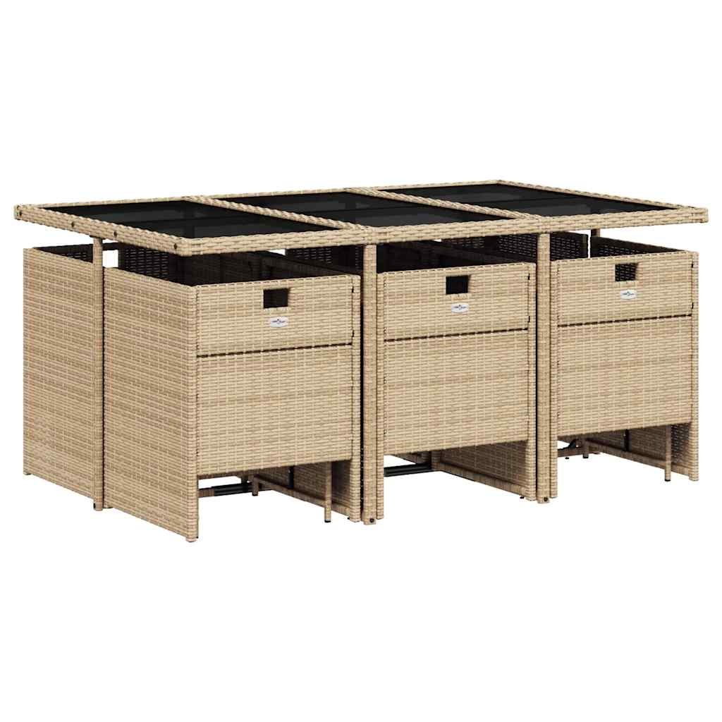 vidaXL 11-tlg. Garten-Essgruppe mit Kissen Beigemischung Poly Rattan