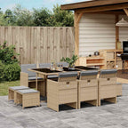 vidaXL 11-tlg. Garten-Essgruppe mit Kissen Beigemischung Poly Rattan