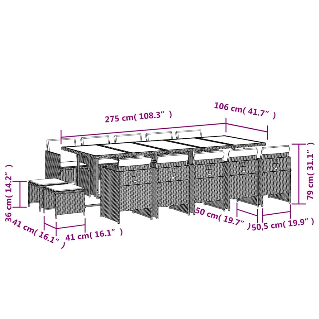 vidaXL 15-tlg. Garten-Essgruppe mit Kissen Beigemischung Poly Rattan