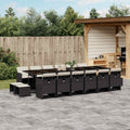 vidaXL 17-tlg. Garten-Essgruppe mit Kissen Schwarz Poly Rattan