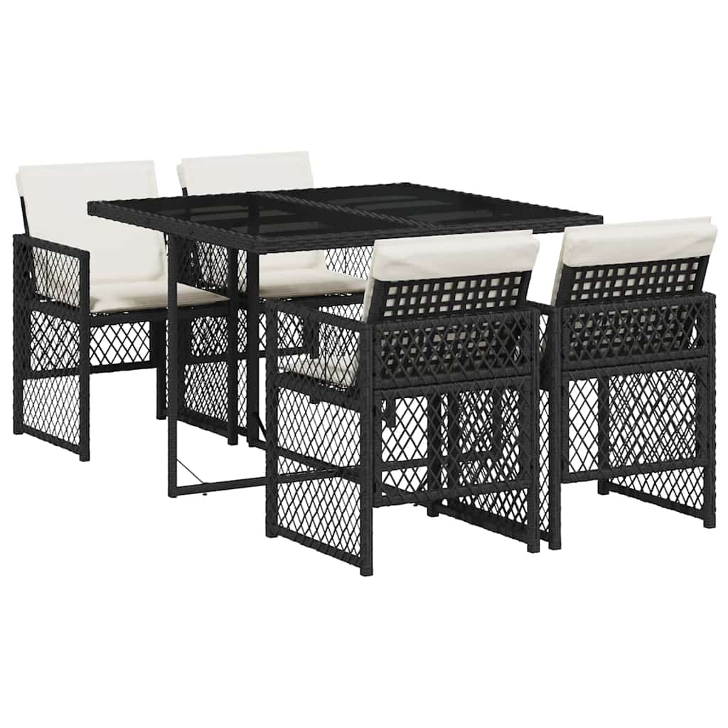 vidaXL 5-tlg. Garten-Essgruppe mit Kissen Schwarz Poly Rattan