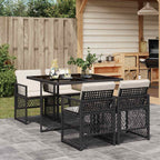 vidaXL 5-tlg. Garten-Essgruppe mit Kissen Schwarz Poly Rattan