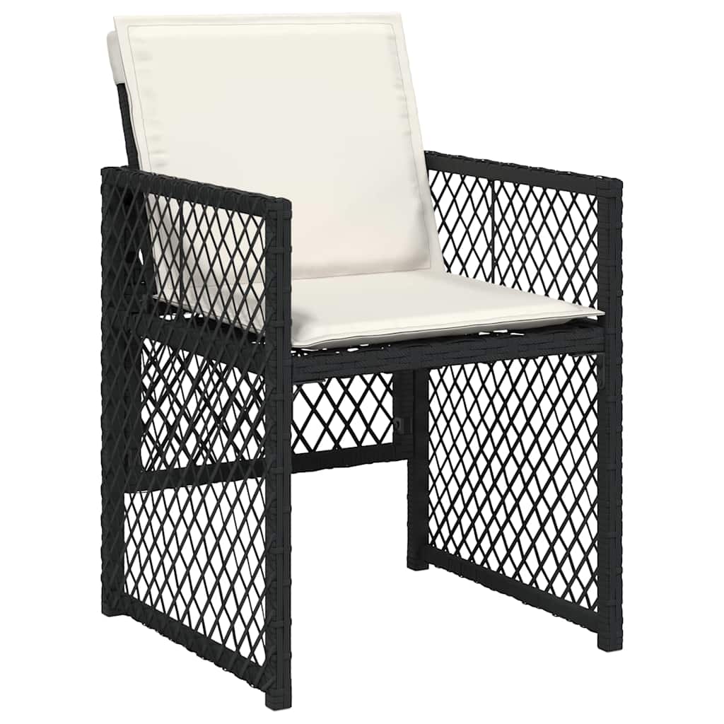 vidaXL 7-tlg. Garten-Essgruppe mit Kissen Schwarz Poly Rattan
