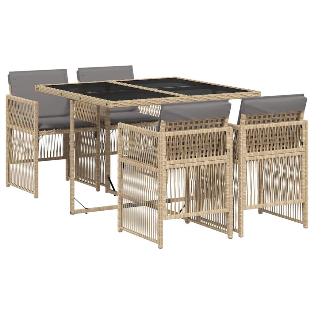 vidaXL 5-tlg. Garten-Essgruppe mit Kissen Beigemischung Poly Rattan
