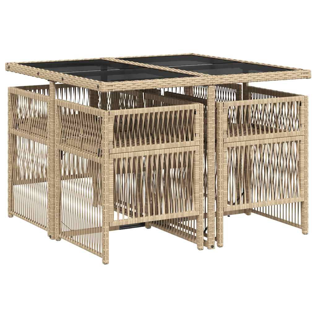 vidaXL 5-tlg. Garten-Essgruppe mit Kissen Beigemischung Poly Rattan