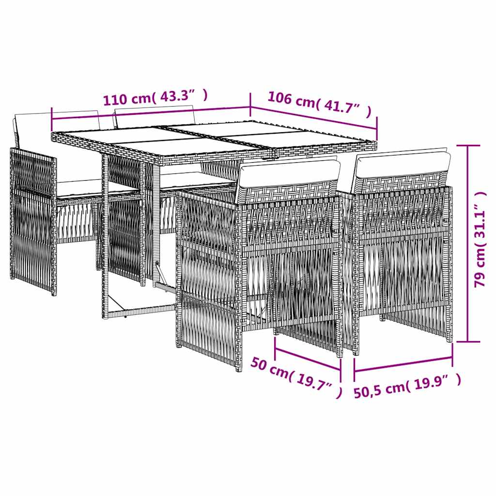 vidaXL 5-tlg. Garten-Essgruppe mit Kissen Beigemischung Poly Rattan
