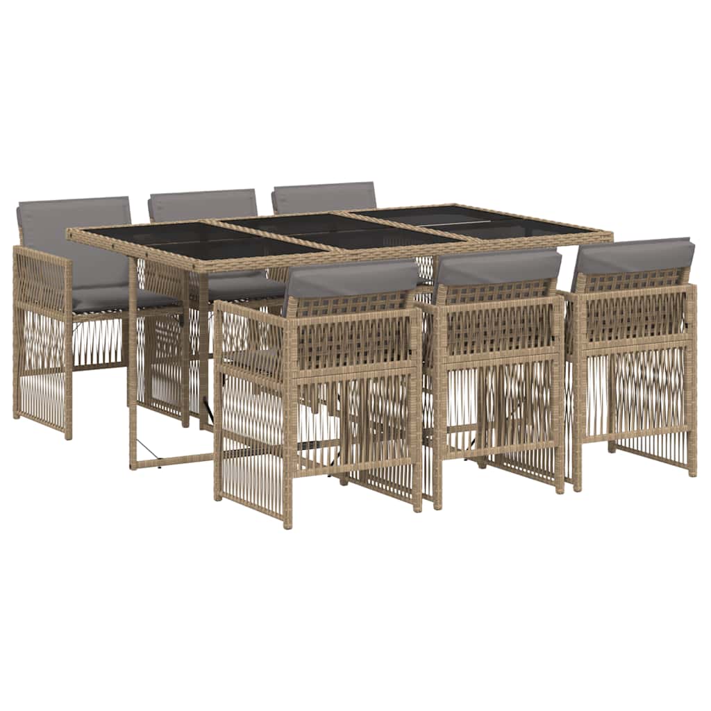 vidaXL 7-tlg. Garten-Essgruppe mit Kissen Beigemischung Poly Rattan