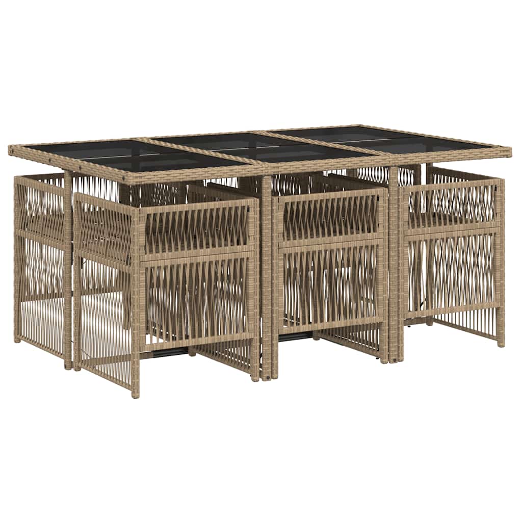 vidaXL 7-tlg. Garten-Essgruppe mit Kissen Beigemischung Poly Rattan