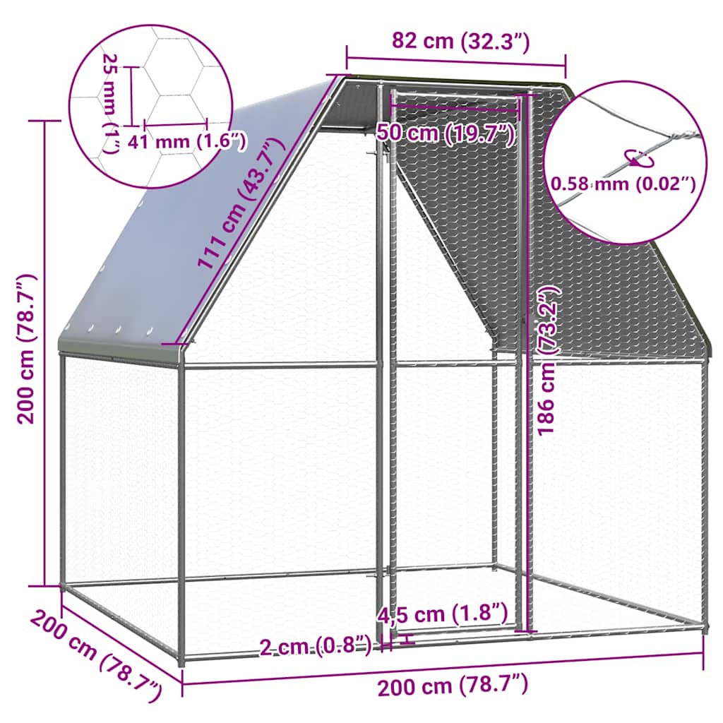 vidaXL Hühnerkäfig Silbern und Grau 2x2x2 m Verzinkter Stahl