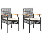 vidaXL Gartenstühle mit Kissen 2 Stk. Schwarz Poly Rattan Akazienholz