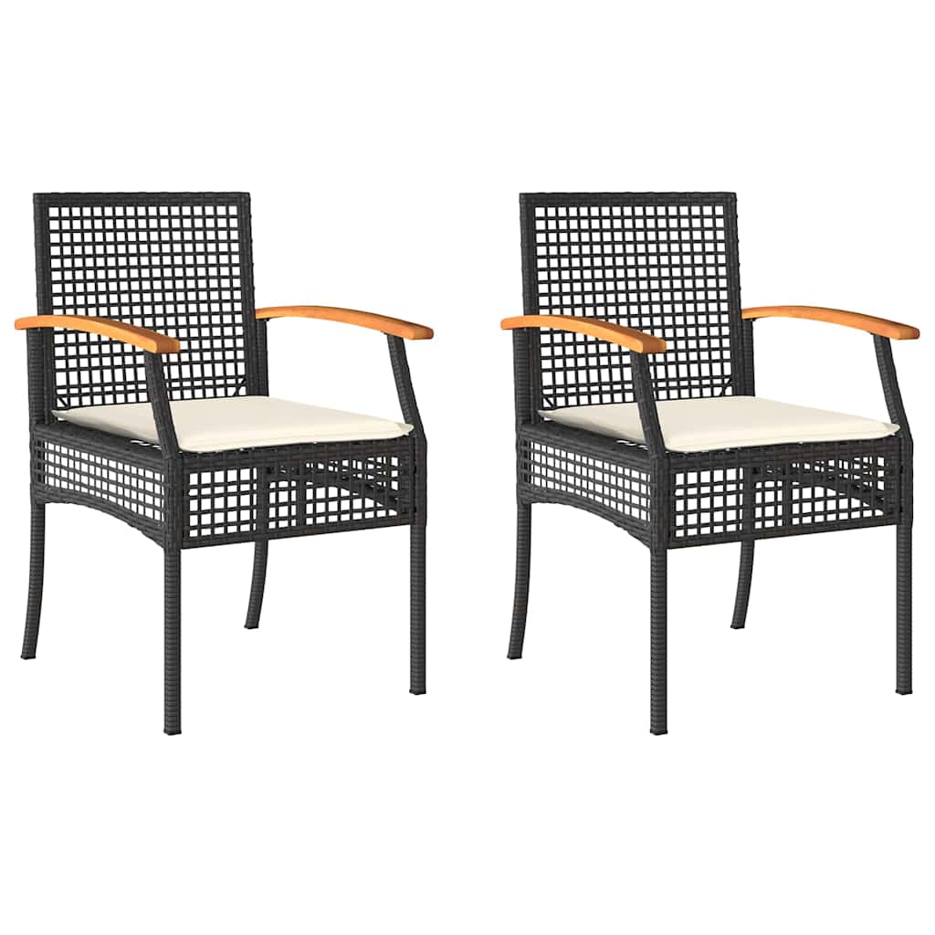 vidaXL Gartenstühle mit Kissen 2 Stk. Schwarz Poly Rattan Akazienholz