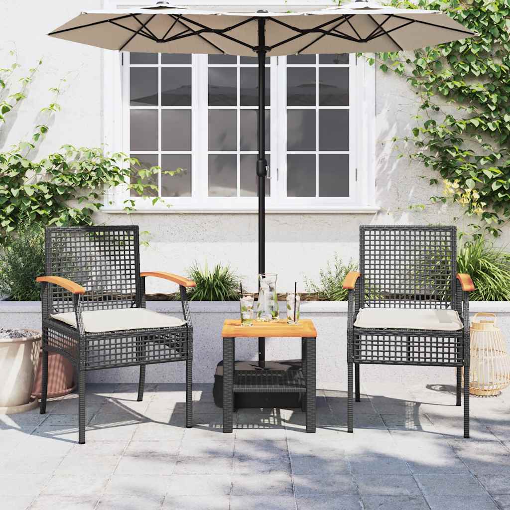 vidaXL Gartenstühle mit Kissen 2 Stk. Schwarz Poly Rattan Akazienholz
