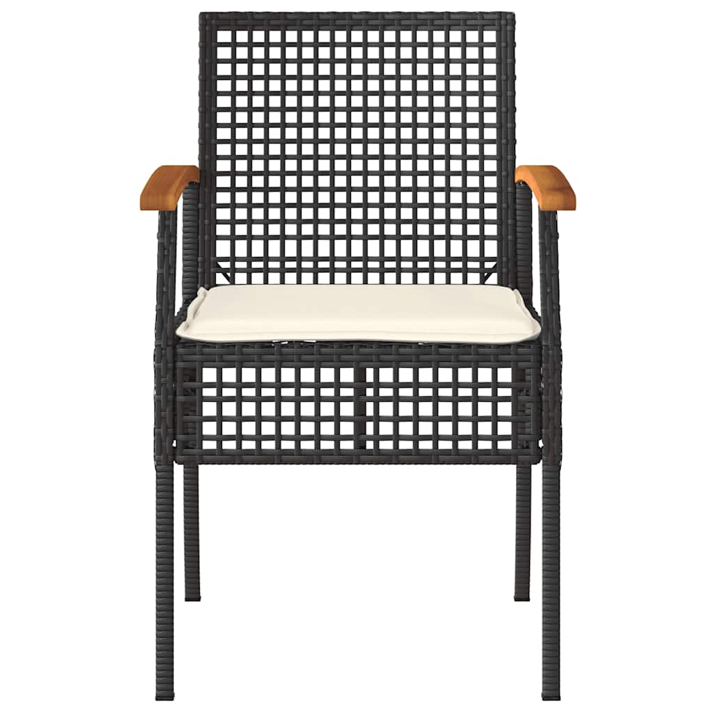 vidaXL Gartenstühle mit Kissen 2 Stk. Schwarz Poly Rattan Akazienholz
