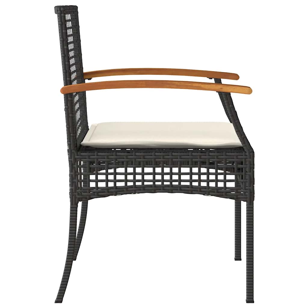 vidaXL Gartenstühle mit Kissen 2 Stk. Schwarz Poly Rattan Akazienholz