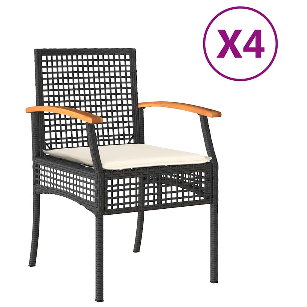 vidaXL Gartenstühle mit Kissen 4 Stk. Schwarz Poly Rattan Akazienholz