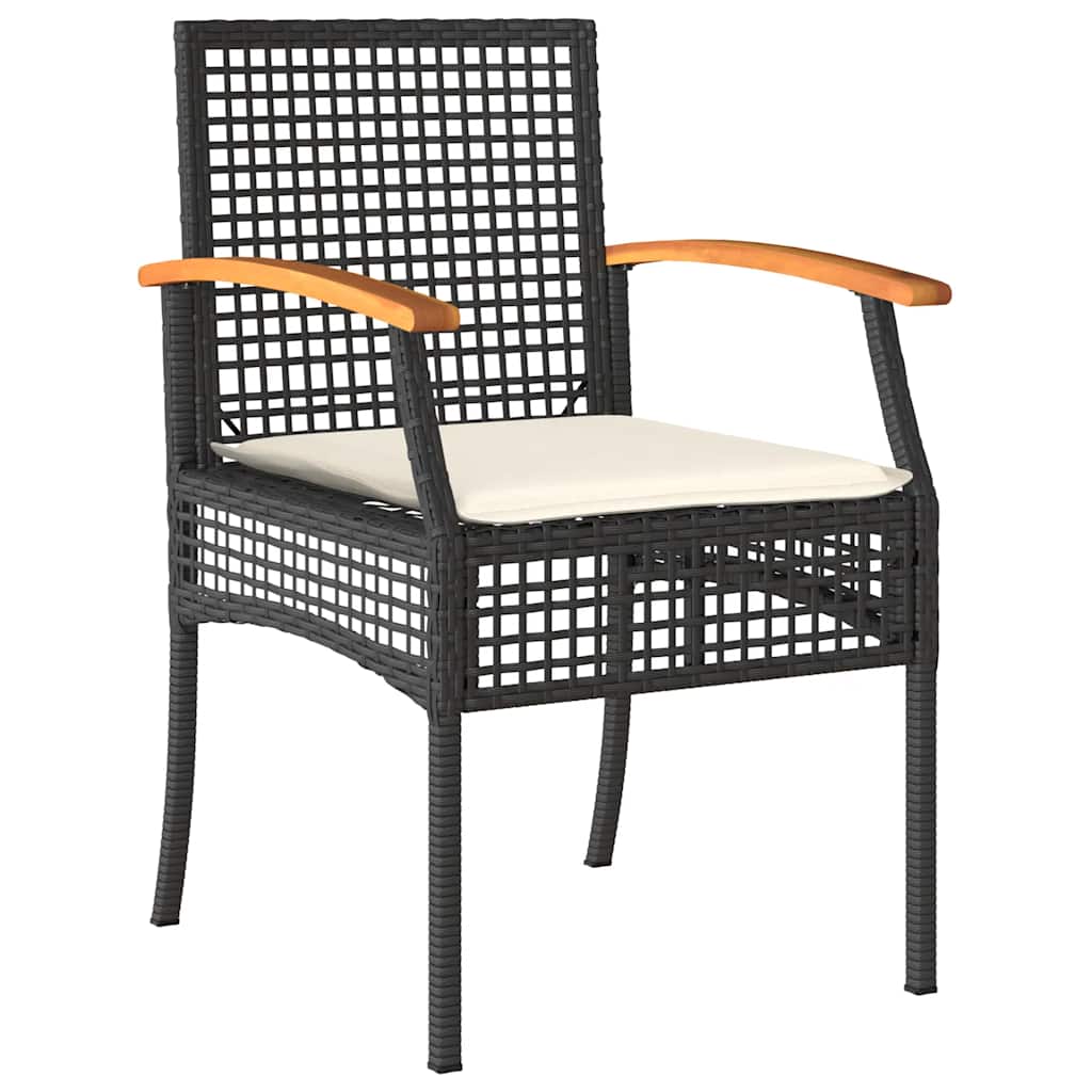 vidaXL Gartenstühle mit Kissen 4 Stk. Schwarz Poly Rattan Akazienholz