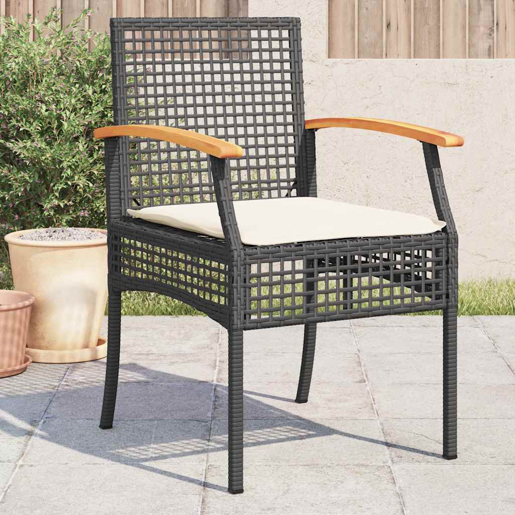 vidaXL Gartenstühle mit Kissen 4 Stk. Schwarz Poly Rattan Akazienholz
