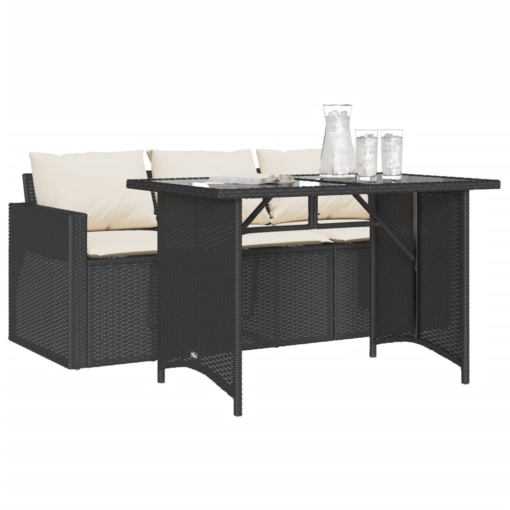 vidaXL 2-tlg. Garten-Essgruppe mit Kissen Schwarz Poly Rattan