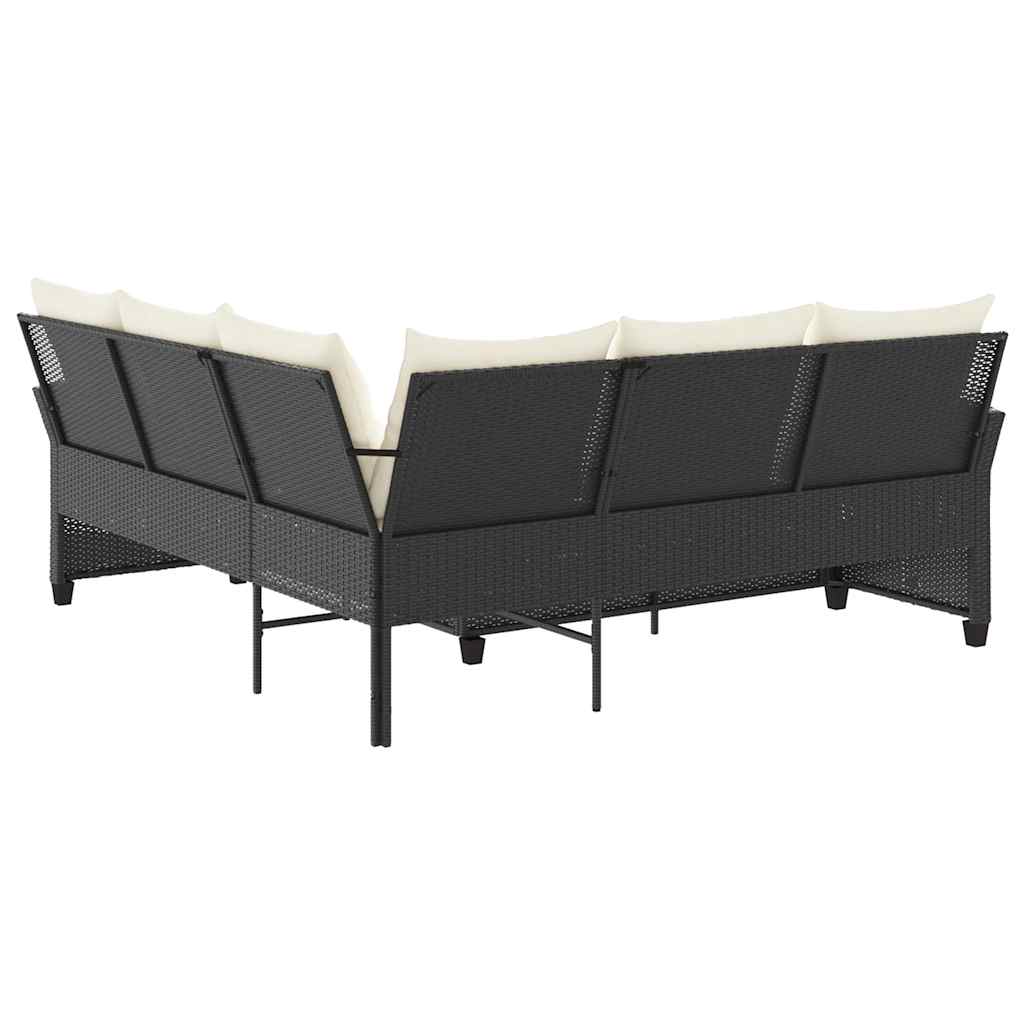 vidaXL L-förmiges Couchsofa mit Kissen Schwarzes Polyrattan