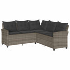 vidaXL L-förmiges Couchsofa mit Kissen Graues Polyrattan