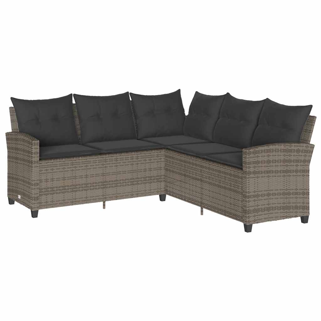 vidaXL L-förmiges Couchsofa mit Kissen Graues Polyrattan