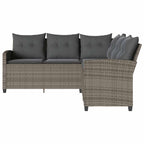 vidaXL L-förmiges Couchsofa mit Kissen Graues Polyrattan