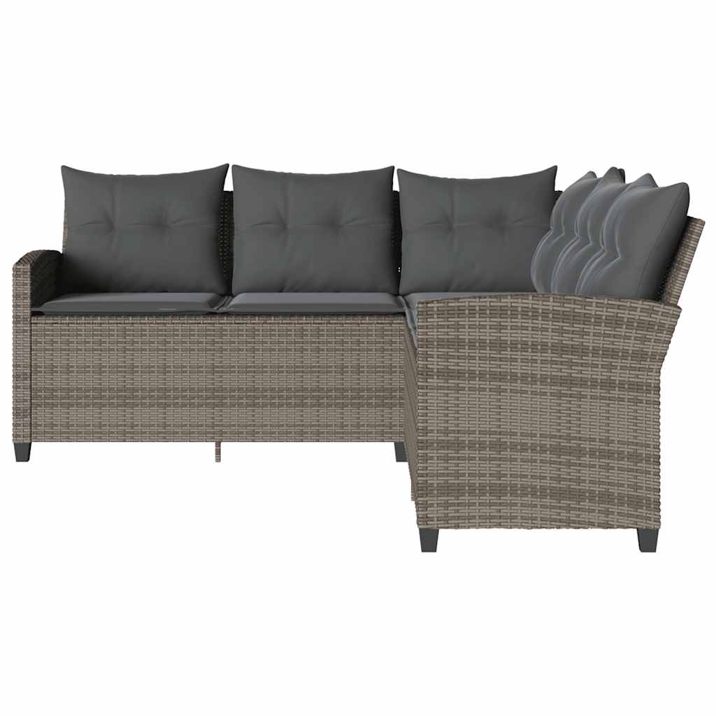 vidaXL L-förmiges Couchsofa mit Kissen Graues Polyrattan