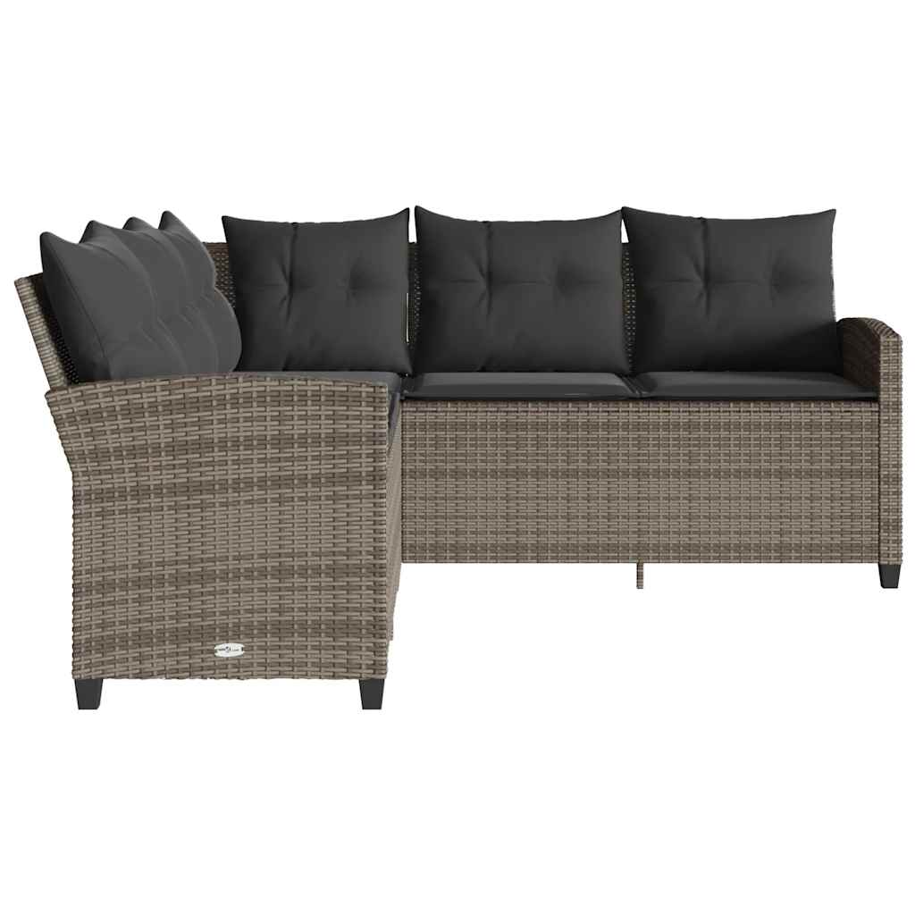 vidaXL L-förmiges Couchsofa mit Kissen Graues Polyrattan