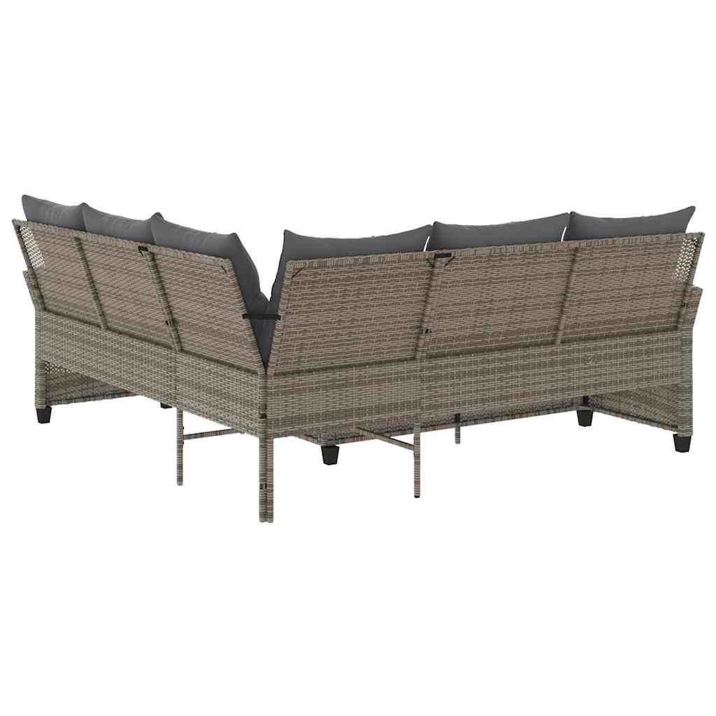 vidaXL L-förmiges Couchsofa mit Kissen Graues Polyrattan