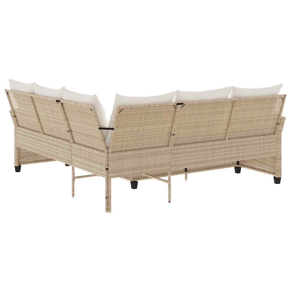 vidaXL L-förmiges Couchsofa mit Kissen Beige Polyrattan